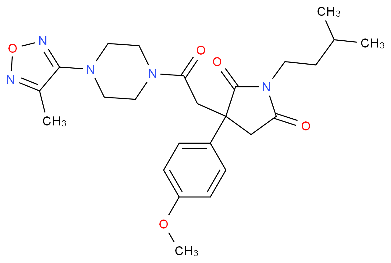3-(4-methoxyphenyl)-1-(3-methylbutyl)-3-{2-[4-(4-methyl-1,2,5-oxadiazol-3-yl)-1-piperazinyl]-2-oxoethyl}-2,5-pyrrolidinedione_分子结构_CAS_)