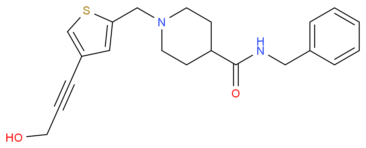 N-benzyl-1-{[4-(3-hydroxyprop-1-yn-1-yl)-2-thienyl]methyl}piperidine-4-carboxamide_分子结构_CAS_)