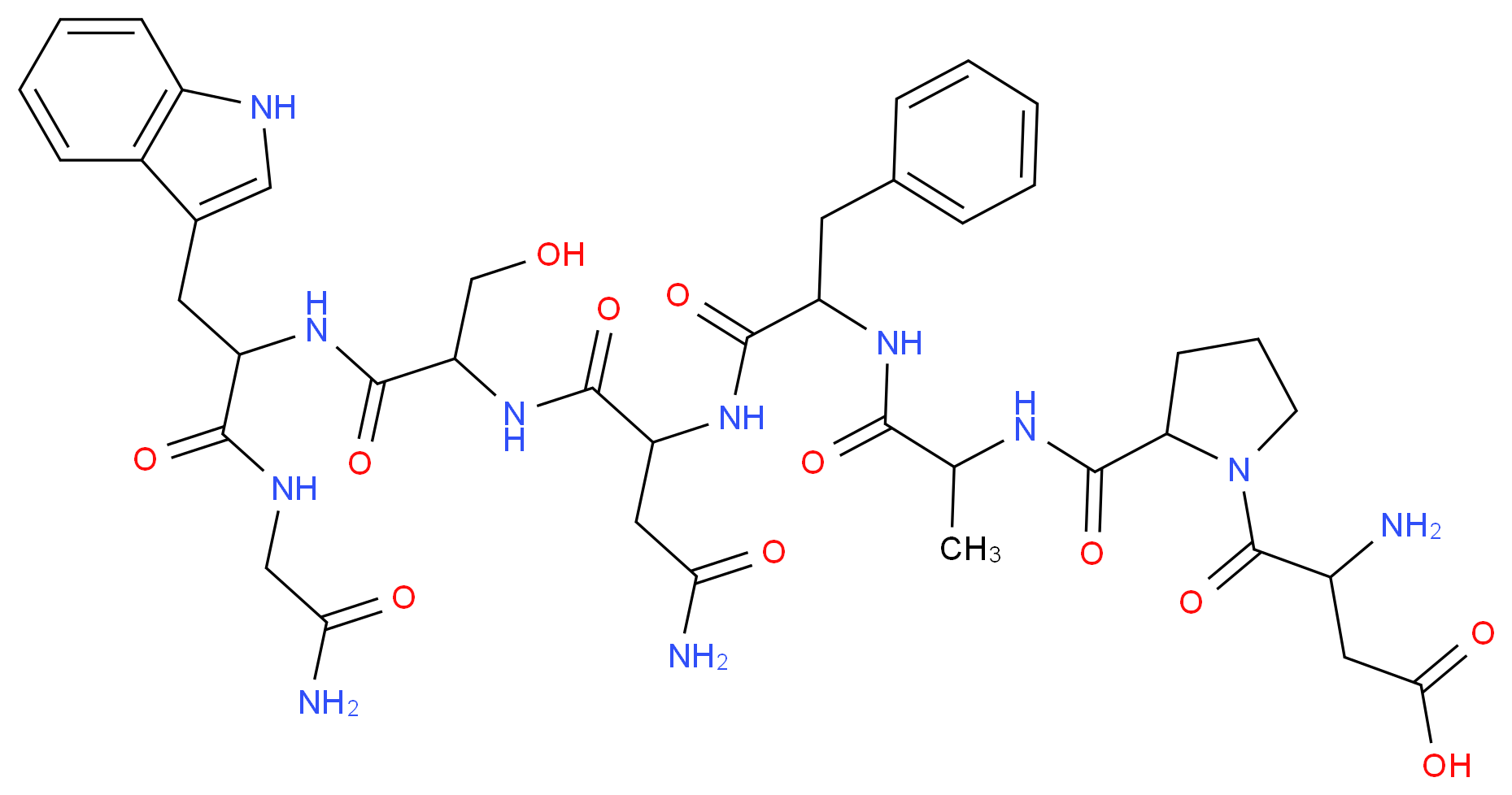 3-amino-4-(2-{[1-({1-[(2-carbamoyl-1-{[1-({1-[(carbamoylmethyl)carbamoyl]-2-(1H-indol-3-yl)ethyl}carbamoyl)-2-hydroxyethyl]carbamoyl}ethyl)carbamoyl]-2-phenylethyl}carbamoyl)ethyl]carbamoyl}pyrrolidin-1-yl)-4-oxobutanoic acid_分子结构_CAS_104600-89-7