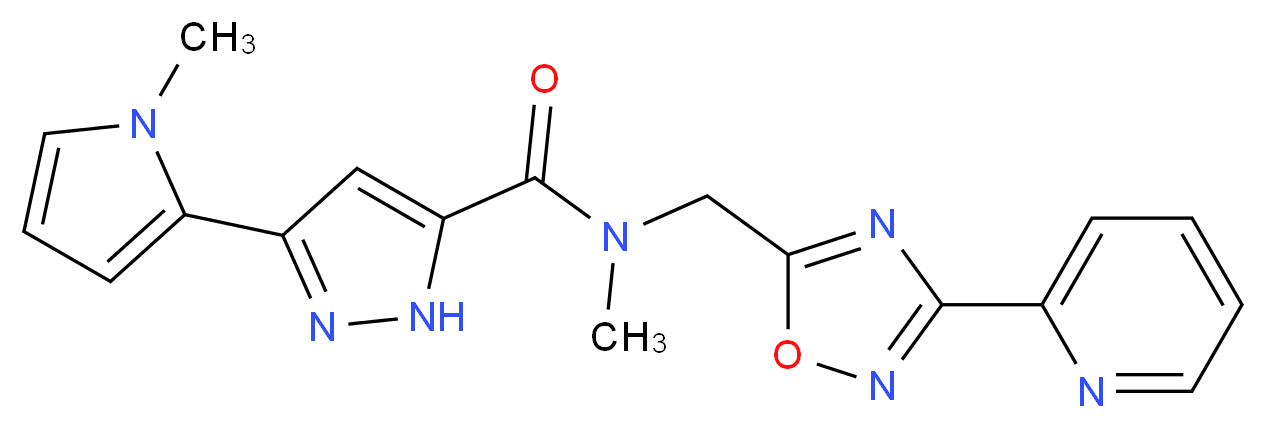 N-methyl-3-(1-methyl-1H-pyrrol-2-yl)-N-{[3-(2-pyridinyl)-1,2,4-oxadiazol-5-yl]methyl}-1H-pyrazole-5-carboxamide_分子结构_CAS_)