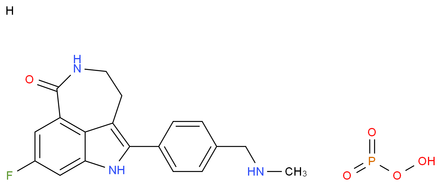 6-fluoro-2-{4-[(methylamino)methyl]phenyl}-3,10-diazatricyclo[6.4.1.0<sup>4</sup>,<sup>1</sup><sup>3</sup>]trideca-1,4,6,8(13)-tetraen-9-one; phosphoperoxol_分子结构_CAS_459868-92-9