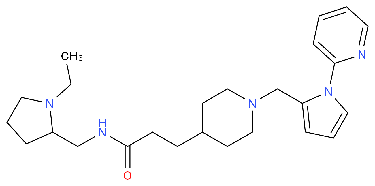 N-[(1-ethyl-2-pyrrolidinyl)methyl]-3-(1-{[1-(2-pyridinyl)-1H-pyrrol-2-yl]methyl}-4-piperidinyl)propanamide_分子结构_CAS_)