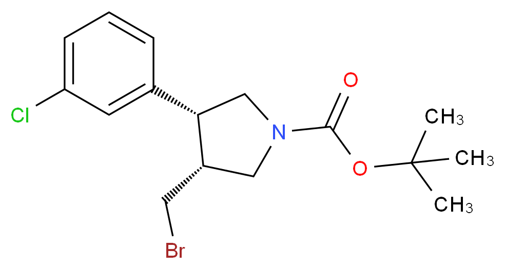 tert-butyl (3R,4R)-3-(bromomethyl)-4-(3-chlorophenyl)pyrrolidine-1-carboxylate_分子结构_CAS_1260608-67-0