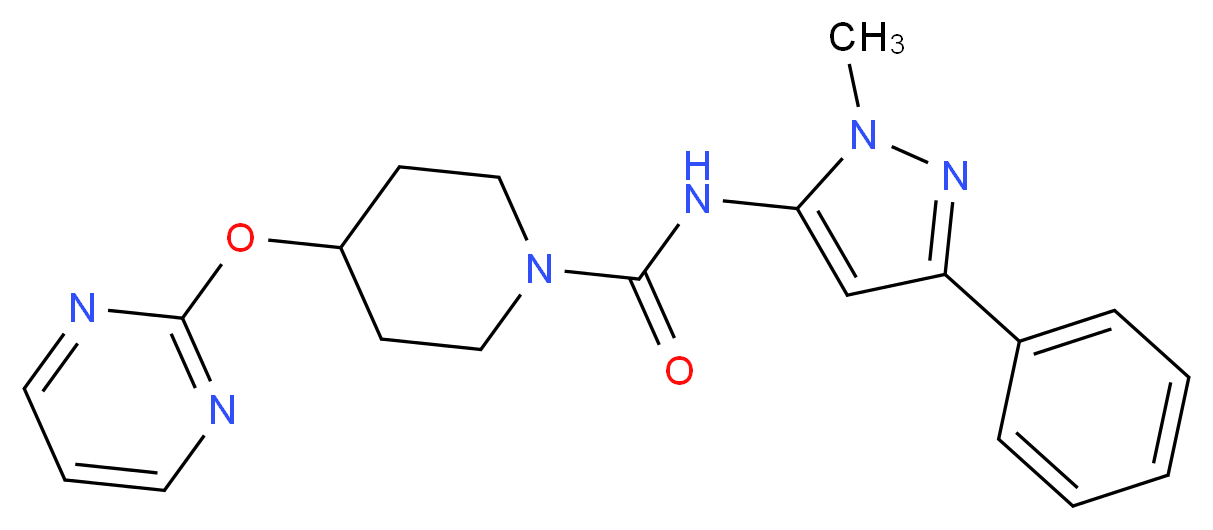 N-(1-methyl-3-phenyl-1H-pyrazol-5-yl)-4-(pyrimidin-2-yloxy)piperidine-1-carboxamide_分子结构_CAS_)