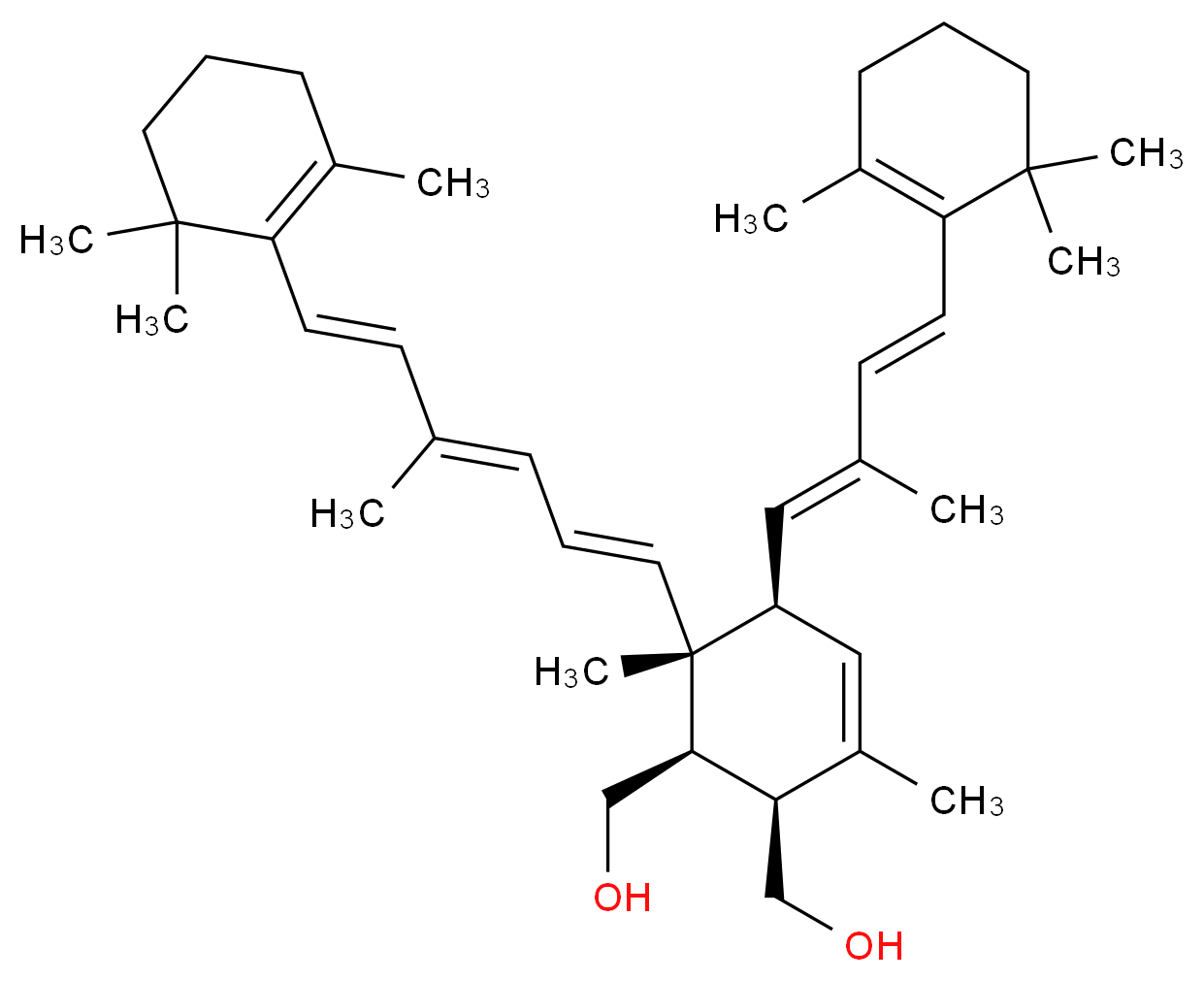 [(1S,4S,5R,6R)-6-(hydroxymethyl)-2,5-dimethyl-4-[(1E,3E)-2-methyl-4-(2,6,6-trimethylcyclohex-1-en-1-yl)buta-1,3-dien-1-yl]-5-[(1E,3E,5E)-4-methyl-6-(2,6,6-trimethylcyclohex-1-en-1-yl)hexa-1,3,5-trien-1-yl]cyclohex-2-en-1-yl]methanol_分子结构_CAS_4626-00-0