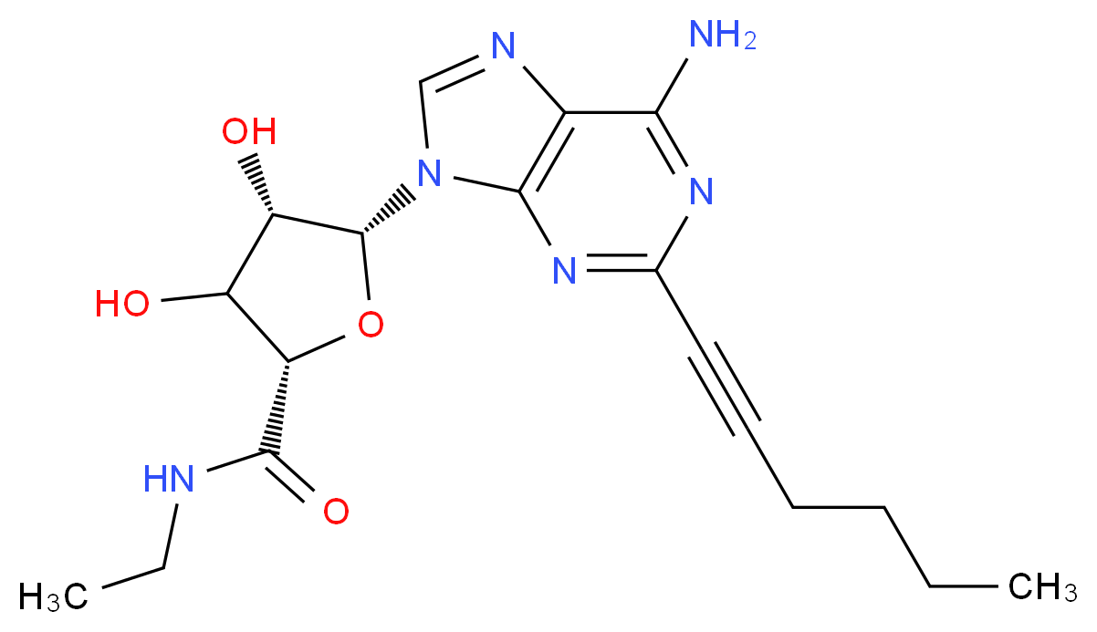 (2S,4S,5R)-5-[6-amino-2-(hex-1-yn-1-yl)-9H-purin-9-yl]-N-ethyl-3,4-dihydroxyoxolane-2-carboxamide_分子结构_CAS_141018-30-6