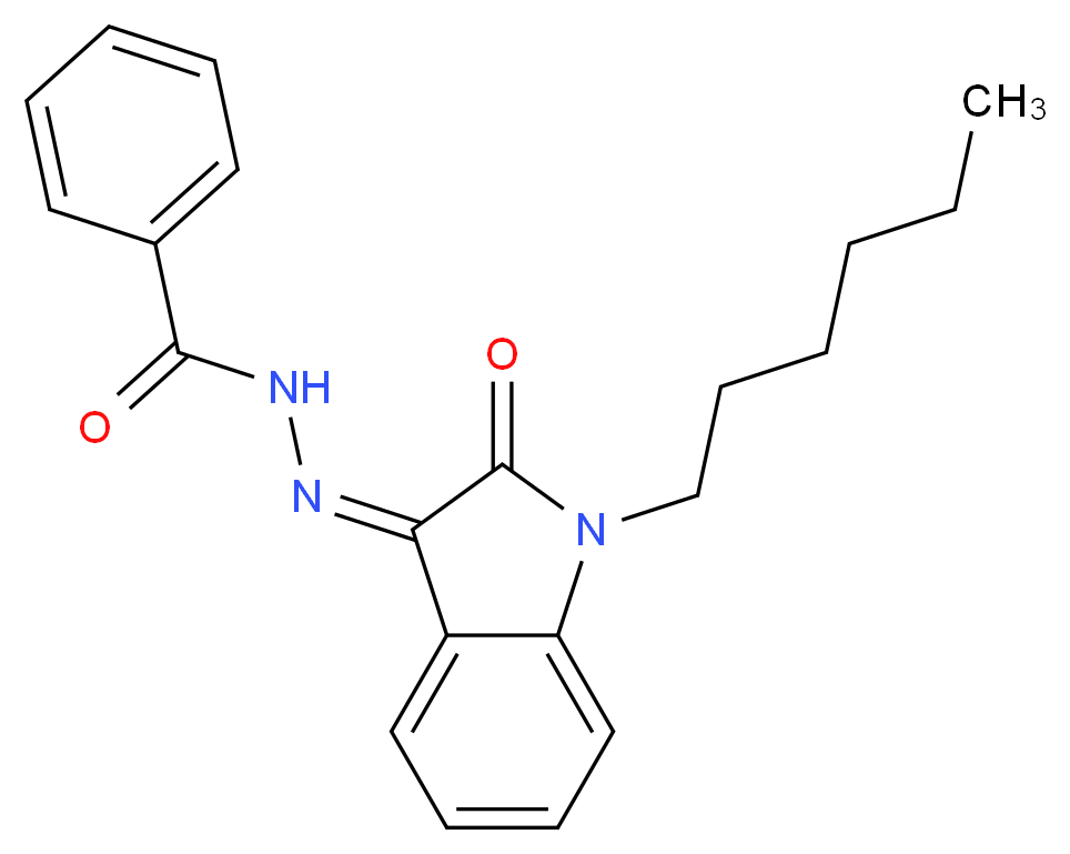 N'-[(3Z)-1-hexyl-2-oxo-2,3-dihydro-1H-indol-3-ylidene]benzohydrazide_分子结构_CAS_1048973-47-2