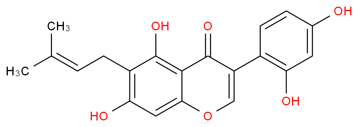 3-(2,4-dihydroxyphenyl)-5,7-dihydroxy-6-(3-methylbut-2-en-1-yl)-4H-chromen-4-one_分子结构_CAS_41743-56-0