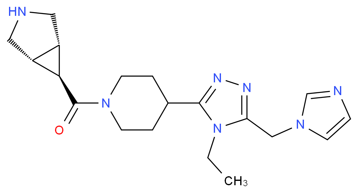 (1R*,5S*,6r)-6-({4-[4-ethyl-5-(1H-imidazol-1-ylmethyl)-4H-1,2,4-triazol-3-yl]piperidin-1-yl}carbonyl)-3-azabicyclo[3.1.0]hexane_分子结构_CAS_)