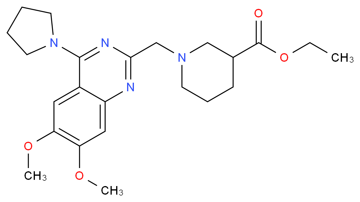 ethyl 1-{[6,7-dimethoxy-4-(1-pyrrolidinyl)-2-quinazolinyl]methyl}-3-piperidinecarboxylate_分子结构_CAS_)