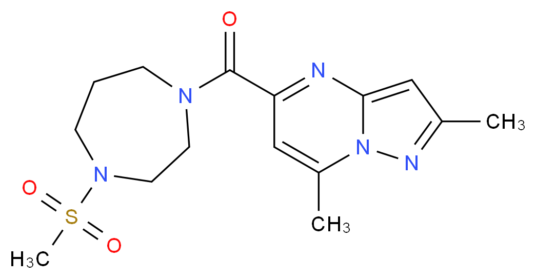 2,7-dimethyl-5-{[4-(methylsulfonyl)-1,4-diazepan-1-yl]carbonyl}pyrazolo[1,5-a]pyrimidine_分子结构_CAS_)