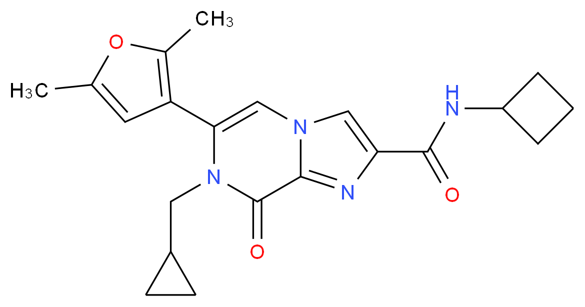 N-cyclobutyl-7-(cyclopropylmethyl)-6-(2,5-dimethyl-3-furyl)-8-oxo-7,8-dihydroimidazo[1,2-a]pyrazine-2-carboxamide_分子结构_CAS_)