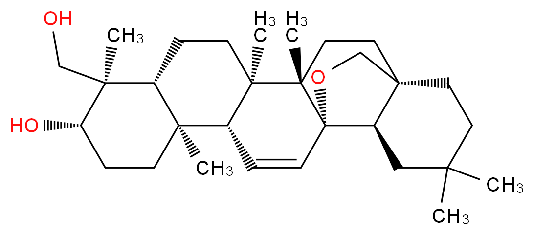 (1S,4S,5R,8R,9R,10S,13S,14R,17S,18R)-9-(hydroxymethyl)-4,5,9,13,20,20-hexamethyl-24-oxahexacyclo[15.5.2.0<sup>1</sup>,<sup>1</sup><sup>8</sup>.0<sup>4</sup>,<sup>1</sup><sup>7</sup>.0<sup>5</sup>,<sup>1</sup><sup>4</sup>.0<sup>8</sup>,<sup>1</sup><sup>3</sup>]tetracos-15-en-10-ol_分子结构_CAS_57475-62-4