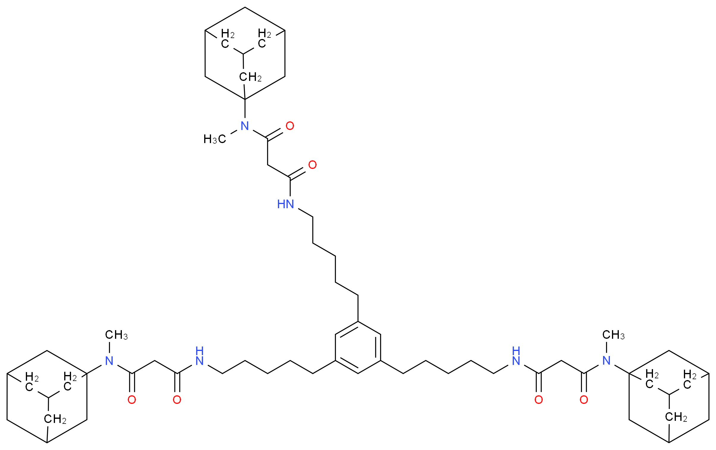 N-(adamantan-1-yl)-N'-{5-[3,5-bis(5-{2-[(adamantan-1-yl)(methyl)carbamoyl]acetamido}pentyl)phenyl]pentyl}-N''-methylpropanediamide_分子结构_CAS_151058-38-7