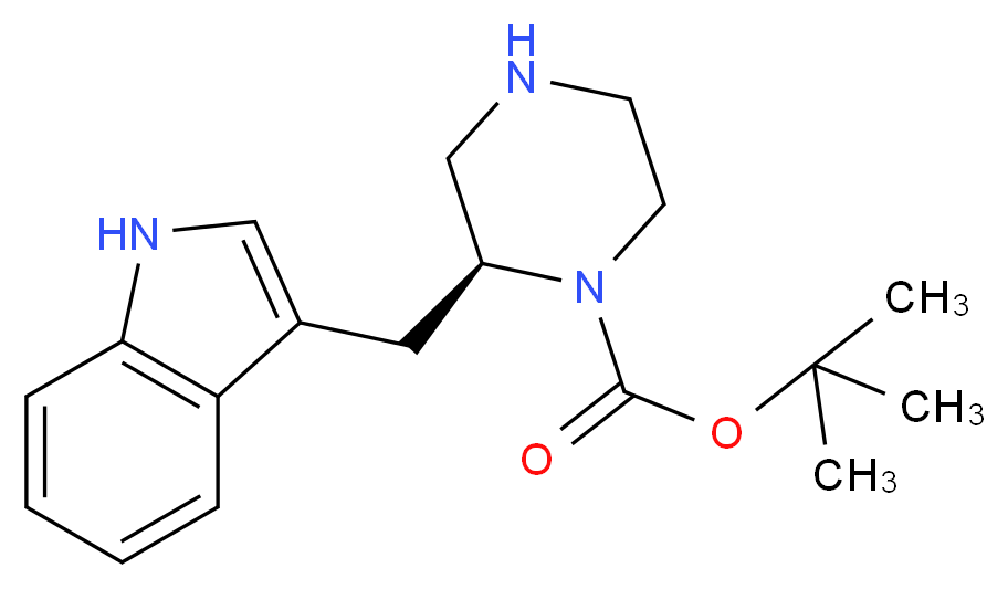 tert-butyl (2S)-2-(1H-indol-3-ylmethyl)piperazine-1-carboxylate_分子结构_CAS_947685-14-5