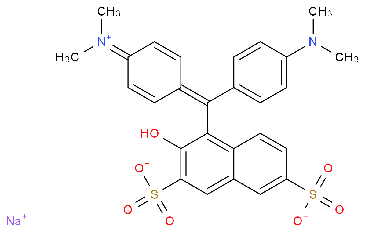 sodium 4-{[4-(dimethylamino)phenyl][4-(dimethyliminiumyl)cyclohexa-2,5-dien-1-ylidene]methyl}-3-hydroxynaphthalene-2,7-disulfonate_分子结构_CAS_3087-16-9