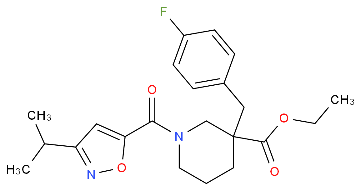 ethyl 3-(4-fluorobenzyl)-1-[(3-isopropyl-5-isoxazolyl)carbonyl]-3-piperidinecarboxylate_分子结构_CAS_)