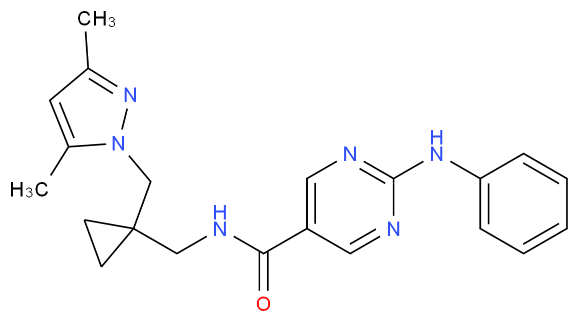 2-anilino-N-({1-[(3,5-dimethyl-1H-pyrazol-1-yl)methyl]cyclopropyl}methyl)pyrimidine-5-carboxamide_分子结构_CAS_)