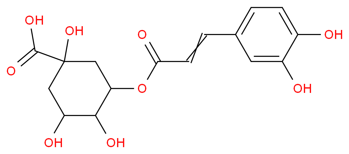 3-{[3-(3,4-dihydroxyphenyl)prop-2-enoyl]oxy}-1,4,5-trihydroxycyclohexane-1-carboxylic acid_分子结构_CAS_327-97-9