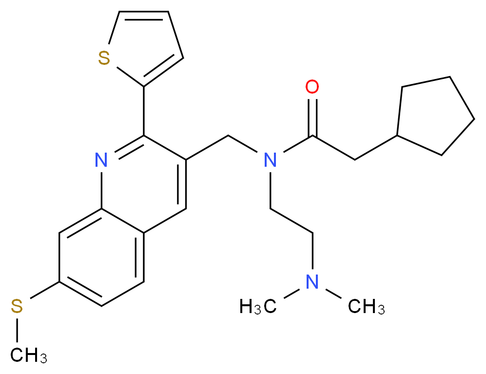 2-cyclopentyl-N-[2-(dimethylamino)ethyl]-N-{[7-(methylthio)-2-(2-thienyl)-3-quinolinyl]methyl}acetamide_分子结构_CAS_)
