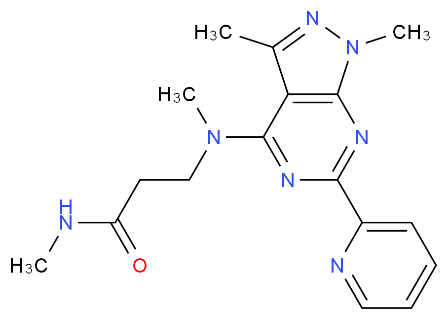 N~3~-[1,3-dimethyl-6-(2-pyridinyl)-1H-pyrazolo[3,4-d]pyrimidin-4-yl]-N~1~,N~3~-dimethyl-beta-alaninamide_分子结构_CAS_)