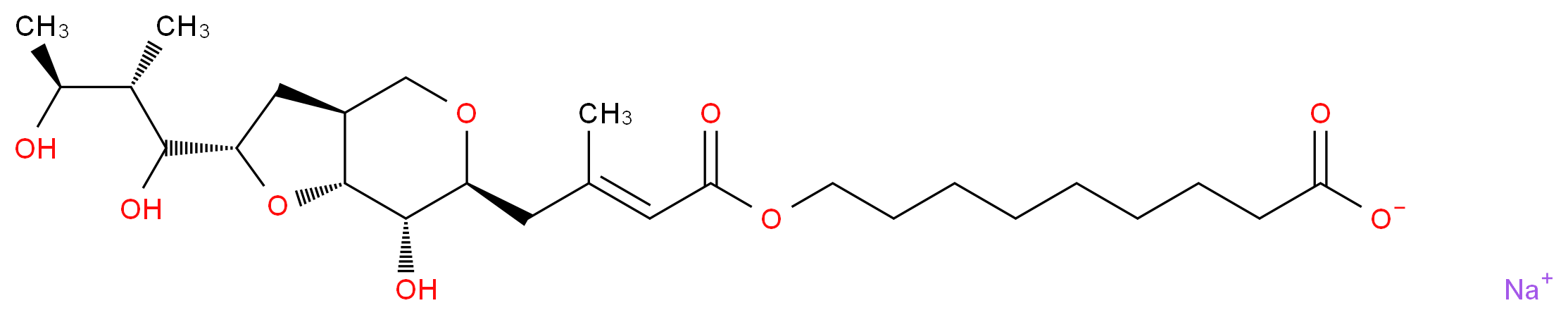 sodium 9-{[(2E)-4-[(2S,3aS,6S,7S,7aR)-2-[(2S,3S)-1,3-dihydroxy-2-methylbutyl]-7-hydroxy-hexahydro-2H-furo[3,2-c]pyran-6-yl]-3-methylbut-2-enoyl]oxy}nonanoate_分子结构_CAS_116182-43-5