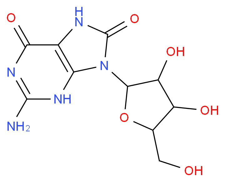 2-amino-9-[3,4-dihydroxy-5-(hydroxymethyl)oxolan-2-yl]-6,7,8,9-tetrahydro-3H-purine-6,8-dione_分子结构_CAS_3868-31-3