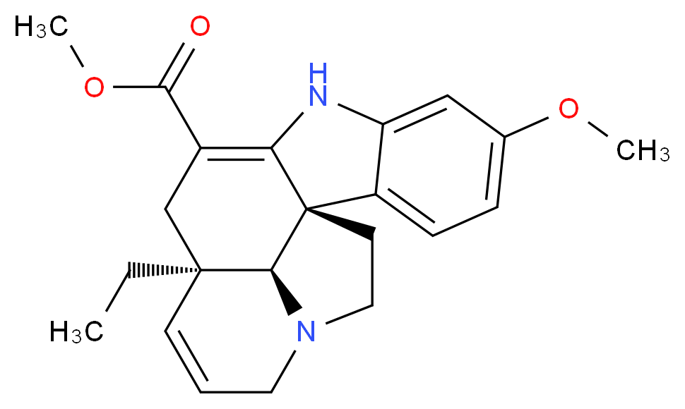 methyl (1R,12R,19S)-12-ethyl-5-methoxy-8,16-diazapentacyclo[10.6.1.0<sup>1</sup>,<sup>9</sup>.0<sup>2</sup>,<sup>7</sup>.0<sup>1</sup><sup>6</sup>,<sup>1</sup><sup>9</sup>]nonadeca-2,4,6,9,13-pentaene-10-carboxylate_分子结构_CAS_27773-39-3