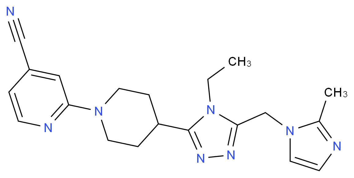 2-(4-{4-ethyl-5-[(2-methyl-1H-imidazol-1-yl)methyl]-4H-1,2,4-triazol-3-yl}piperidin-1-yl)isonicotinonitrile_分子结构_CAS_)