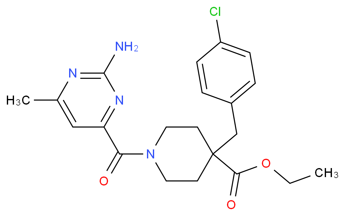 ethyl 1-[(2-amino-6-methyl-4-pyrimidinyl)carbonyl]-4-(4-chlorobenzyl)-4-piperidinecarboxylate_分子结构_CAS_)
