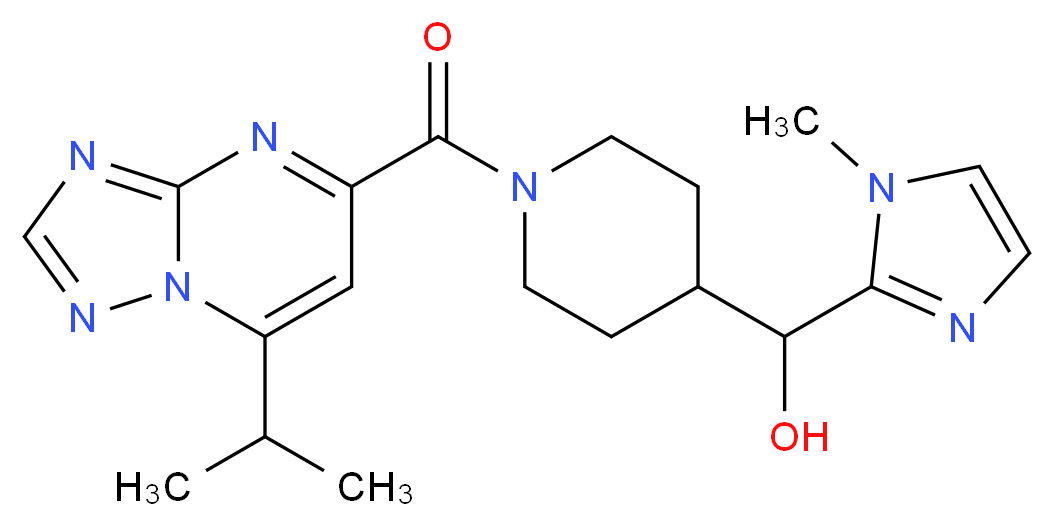 {1-[(7-isopropyl[1,2,4]triazolo[1,5-a]pyrimidin-5-yl)carbonyl]-4-piperidinyl}(1-methyl-1H-imidazol-2-yl)methanol_分子结构_CAS_)