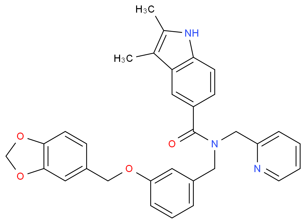 N-[3-(1,3-benzodioxol-5-ylmethoxy)benzyl]-2,3-dimethyl-N-(2-pyridinylmethyl)-1H-indole-5-carboxamide_分子结构_CAS_)