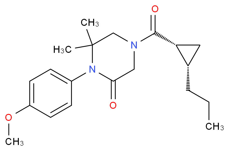 1-(4-methoxyphenyl)-6,6-dimethyl-4-{[(1R*,2S*)-2-propylcyclopropyl]carbonyl}-2-piperazinone_分子结构_CAS_)