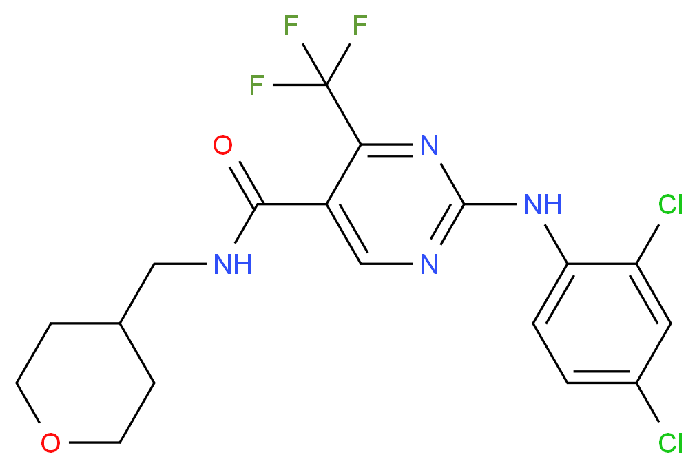 2-[(2,4-dichlorophenyl)amino]-N-(oxan-4-ylmethyl)-4-(trifluoromethyl)pyrimidine-5-carboxamide_分子结构_CAS_666260-75-9