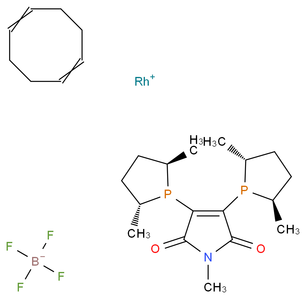 λ<sup>1</sup>-rhodium(1+) ion 3,4-bis[(2R,5R)-2,5-dimethylphospholan-1-yl]-1-methyl-2,5-dihydro-1H-pyrrole-2,5-dione cycloocta-1,5-diene tetrafluoroboranuide_分子结构_CAS_821793-41-3