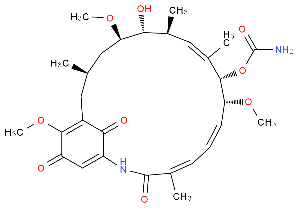 (4E,6Z,8R,9S,10E,12S,13R,14R,16R)-13-hydroxy-8,14,19-trimethoxy-4,10,12,16-tetramethyl-3,20,22-trioxo-2-azabicyclo[16.3.1]docosa-1(21),4,6,10,18-pentaen-9-yl carbamate_分子结构_CAS_30562-34-6