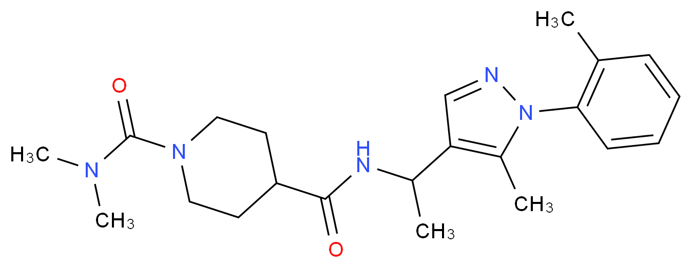 N~1~,N~1~-dimethyl-N~4~-{1-[5-methyl-1-(2-methylphenyl)-1H-pyrazol-4-yl]ethyl}-1,4-piperidinedicarboxamide_分子结构_CAS_)