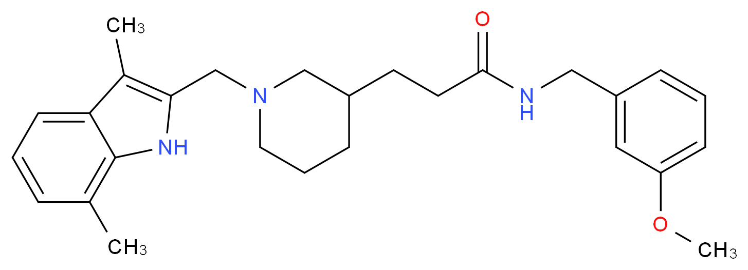 3-{1-[(3,7-dimethyl-1H-indol-2-yl)methyl]-3-piperidinyl}-N-(3-methoxybenzyl)propanamide_分子结构_CAS_)