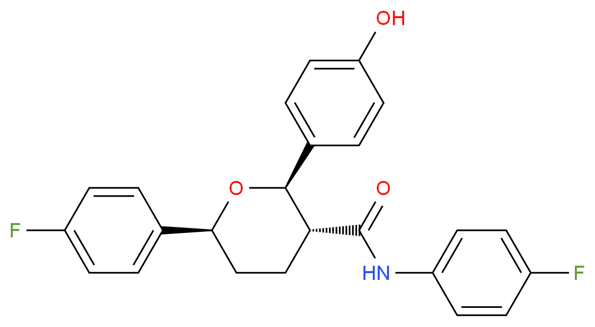 (2R,3R,6S)-N,6-bis(4-fluorophenyl)-2-(4-hydroxyphenyl)oxane-3-carboxamide_分子结构_CAS_1296129-15-1