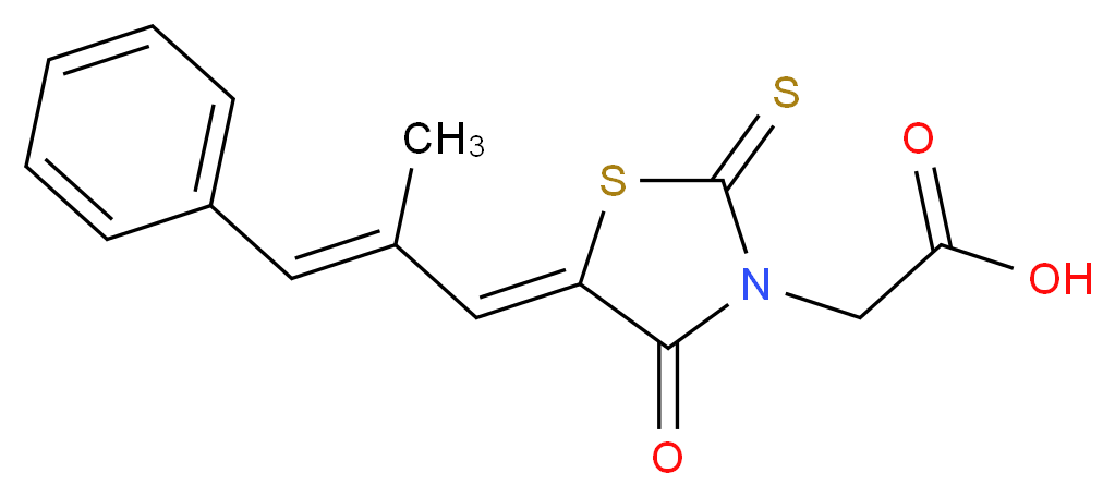 2-((Z)-5-((E)-2-methyl-3-phenylallylidene)-4-oxo-2-thioxothiazolidin-3-yl)acetic acid_分子结构_CAS_)