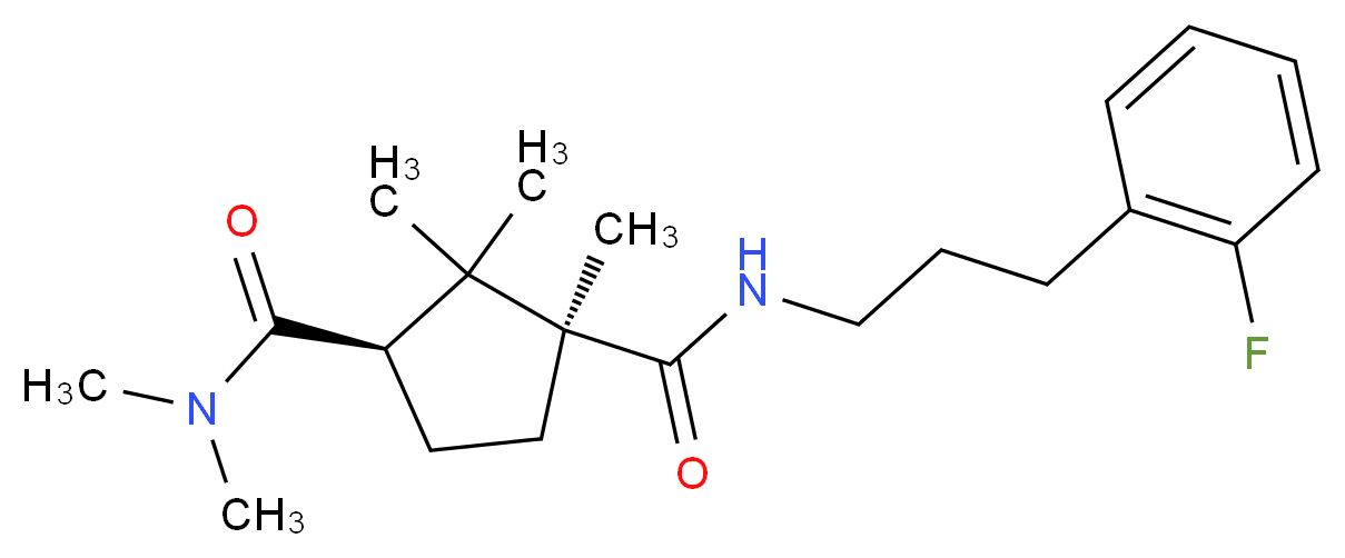 (1S*,3R*)-N~1~-[3-(2-fluorophenyl)propyl]-N~3~,N~3~,1,2,2-pentamethyl-1,3-cyclopentanedicarboxamide_分子结构_CAS_)