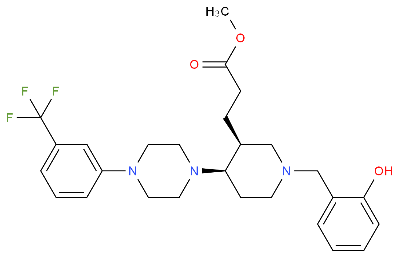 methyl 3-((3S*,4R*)-1-(2-hydroxybenzyl)-4-{4-[3-(trifluoromethyl)phenyl]-1-piperazinyl}-3-piperidinyl)propanoate_分子结构_CAS_)