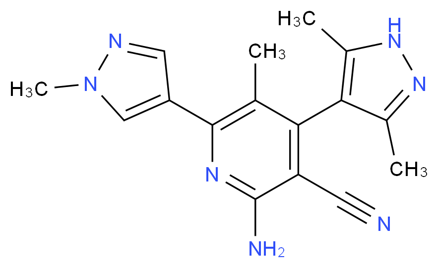 2-amino-4-(3,5-dimethyl-1H-pyrazol-4-yl)-5-methyl-6-(1-methyl-1H-pyrazol-4-yl)nicotinonitrile_分子结构_CAS_)