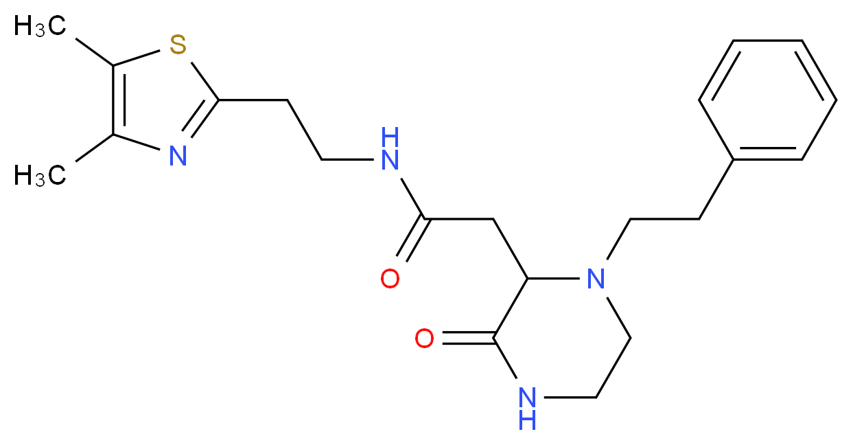 N-[2-(4,5-dimethyl-1,3-thiazol-2-yl)ethyl]-2-[3-oxo-1-(2-phenylethyl)-2-piperazinyl]acetamide_分子结构_CAS_)