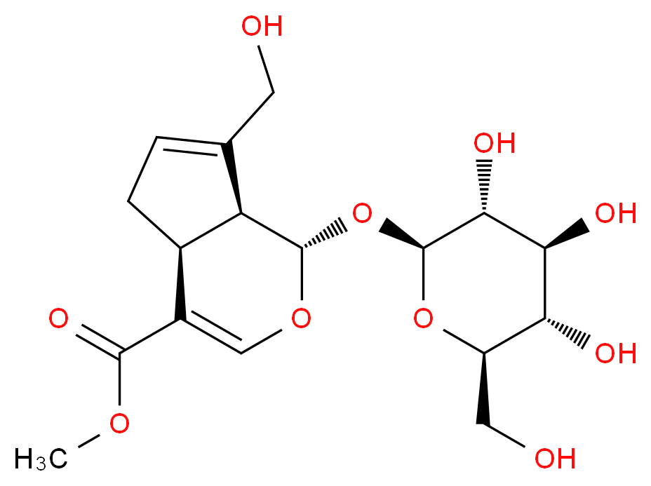 methyl (1S,4aS,7aS)-7-(hydroxymethyl)-1-{[(2S,3R,4S,5S,6R)-3,4,5-trihydroxy-6-(hydroxymethyl)oxan-2-yl]oxy}-1H,4aH,5H,7aH-cyclopenta[c]pyran-4-carboxylate_分子结构_CAS_24512-63-8