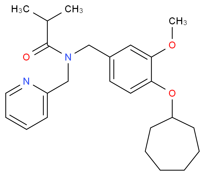 N-[4-(cycloheptyloxy)-3-methoxybenzyl]-2-methyl-N-(2-pyridinylmethyl)propanamide_分子结构_CAS_)