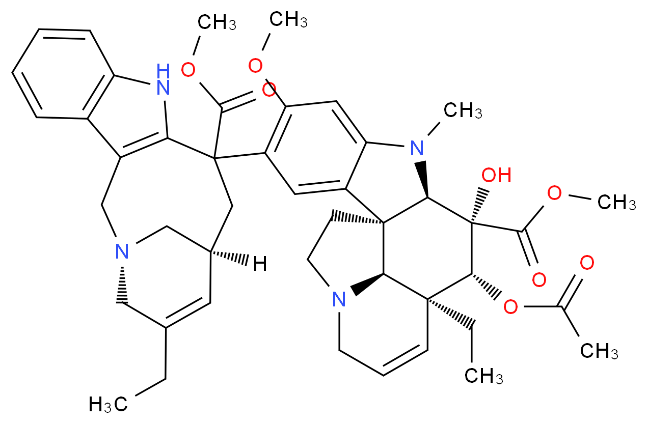 methyl (1R,9R,10S,11R,12S,19S)-11-(acetyloxy)-12-ethyl-4-[(1R,14S)-16-ethyl-12-(methoxycarbonyl)-1,10-diazatetracyclo[12.3.1.0^{3,11}.0^{4,9}]octadeca-3(11),4,6,8,15-pentaen-12-yl]-10-hydroxy-5-methoxy-8-methyl-8,16-diazapentacyclo[10.6.1.0^{1,9}.0^{2,7}.0^{16,19}]nonadeca-2,4,6,13-tetraene-10-carboxylate_分子结构_CAS_71486-22-1