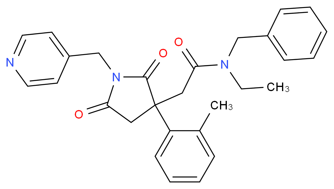 N-benzyl-N-ethyl-2-[3-(2-methylphenyl)-2,5-dioxo-1-(4-pyridinylmethyl)-3-pyrrolidinyl]acetamide_分子结构_CAS_)