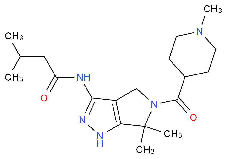 N-[6,6-dimethyl-5-(1-methylpiperidine-4-carbonyl)-1H,4H,5H,6H-pyrrolo[3,4-c]pyrazol-3-yl]-3-methylbutanamide_分子结构_CAS_718630-59-2