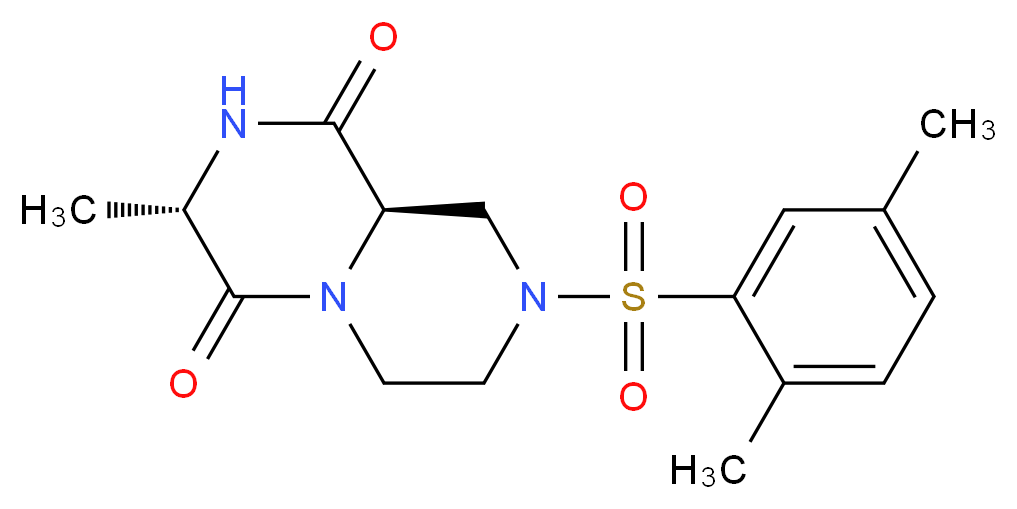 (3S,9aR)-8-[(2,5-dimethylphenyl)sulfonyl]-3-methyltetrahydro-2H-pyrazino[1,2-a]pyrazine-1,4(3H,6H)-dione_分子结构_CAS_)